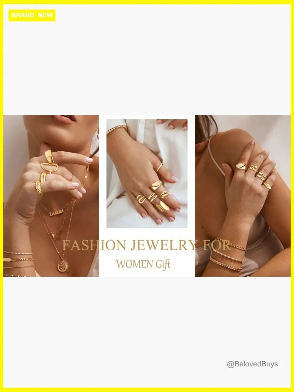 12 Piece Chunky Gold Stackable Rings Set Statement Jewelry Band Non Tarnish